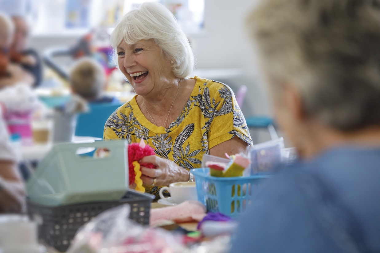 A craft group in a library