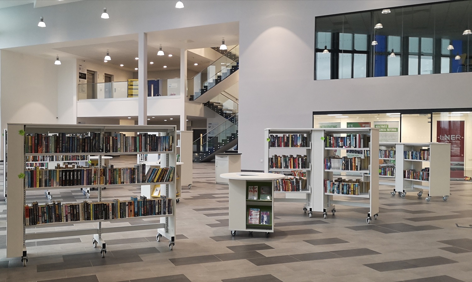 Library shelving on castors in the Community Library