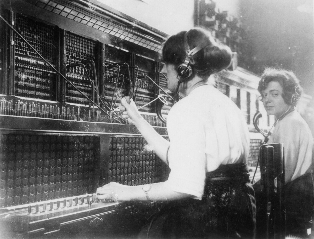 Two women working at a telephone switchboard